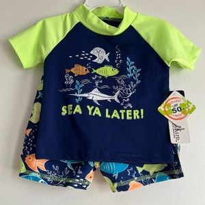 Mick Mack UPF 50 Baby Boy Rash Guard + Trunk Set ~NEW